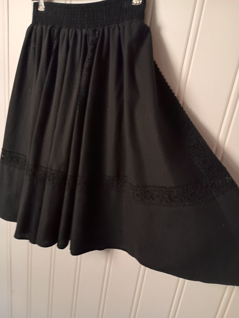 70s Vintage Malco Modes- Black A-Line Smocked Waist Skirt- Size S - Picture 3 of 7